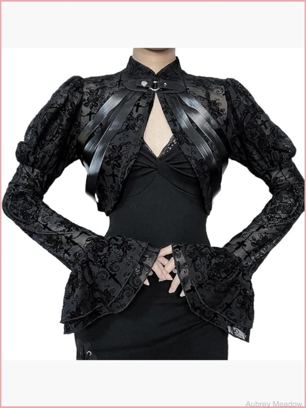 Gothic Mesh Crop Top Y2k Bell Sleeve Shrug Punk Lace Cover Up Cardigan